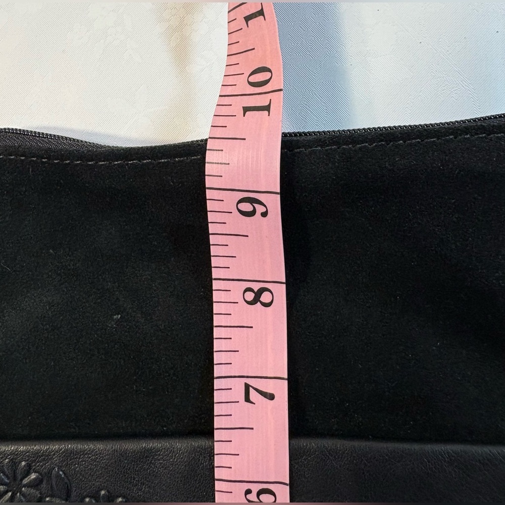 NWOT Purse: Suede, Crossbody, Stamped-Leather Decor, Zip Closure, Red Interior - Picture 6 of 7